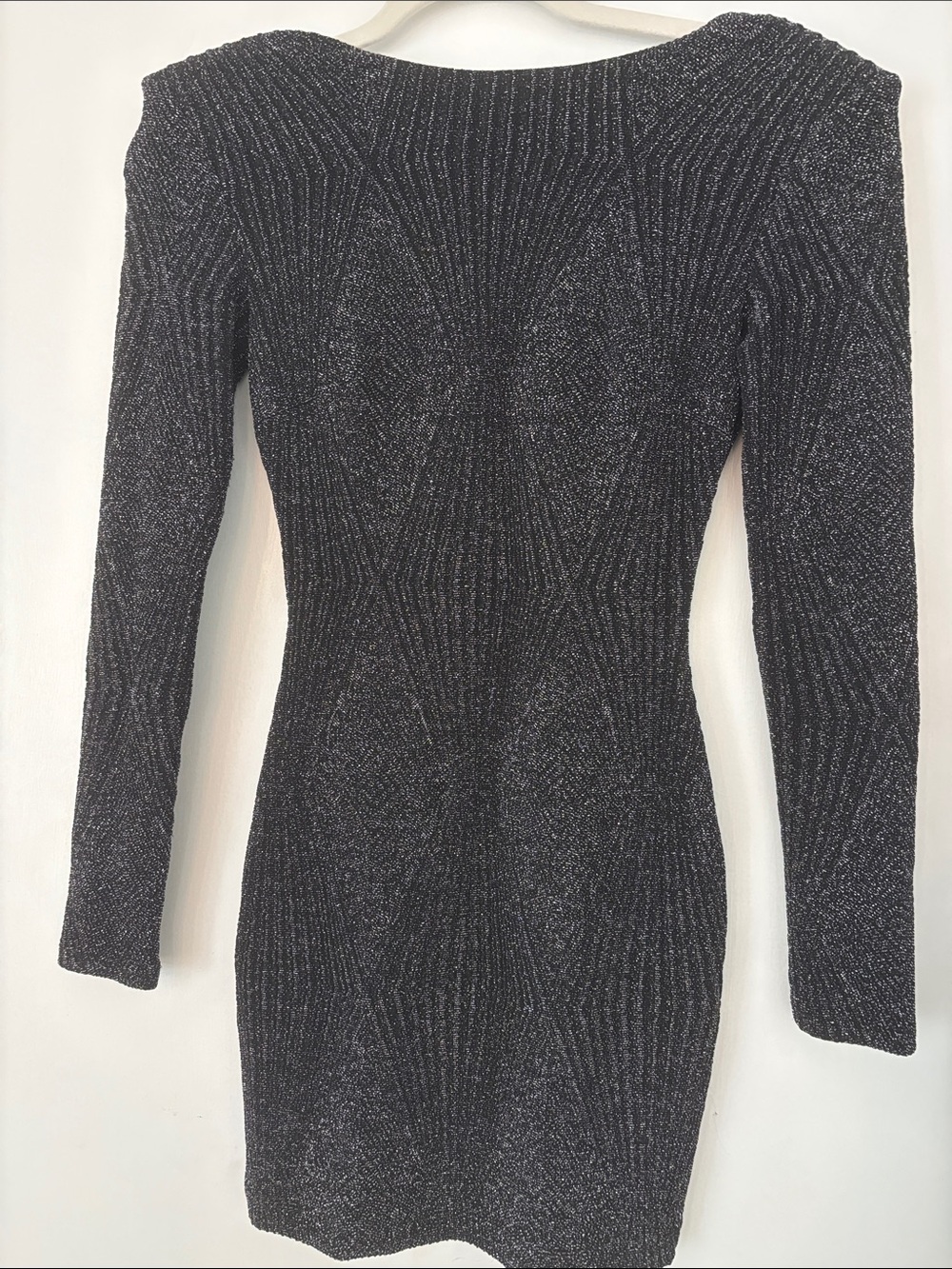 Bebe Long Sleeve Black Sparkle Bodycon Dress